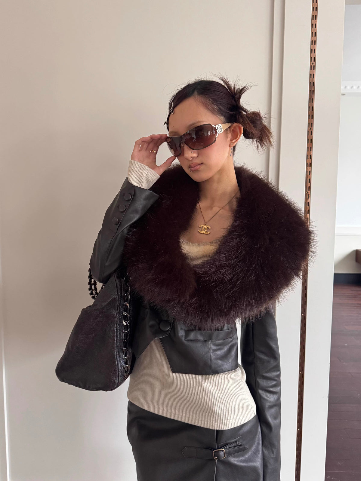 Andivogels Slim-Fit Leather Jacket with Fur Collar