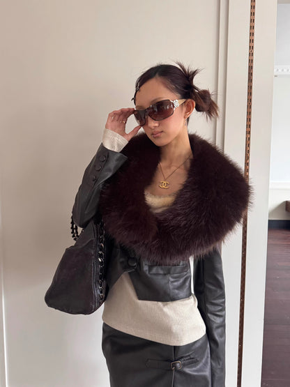 Andivogels Slim-Fit Leather Jacket with Fur Collar