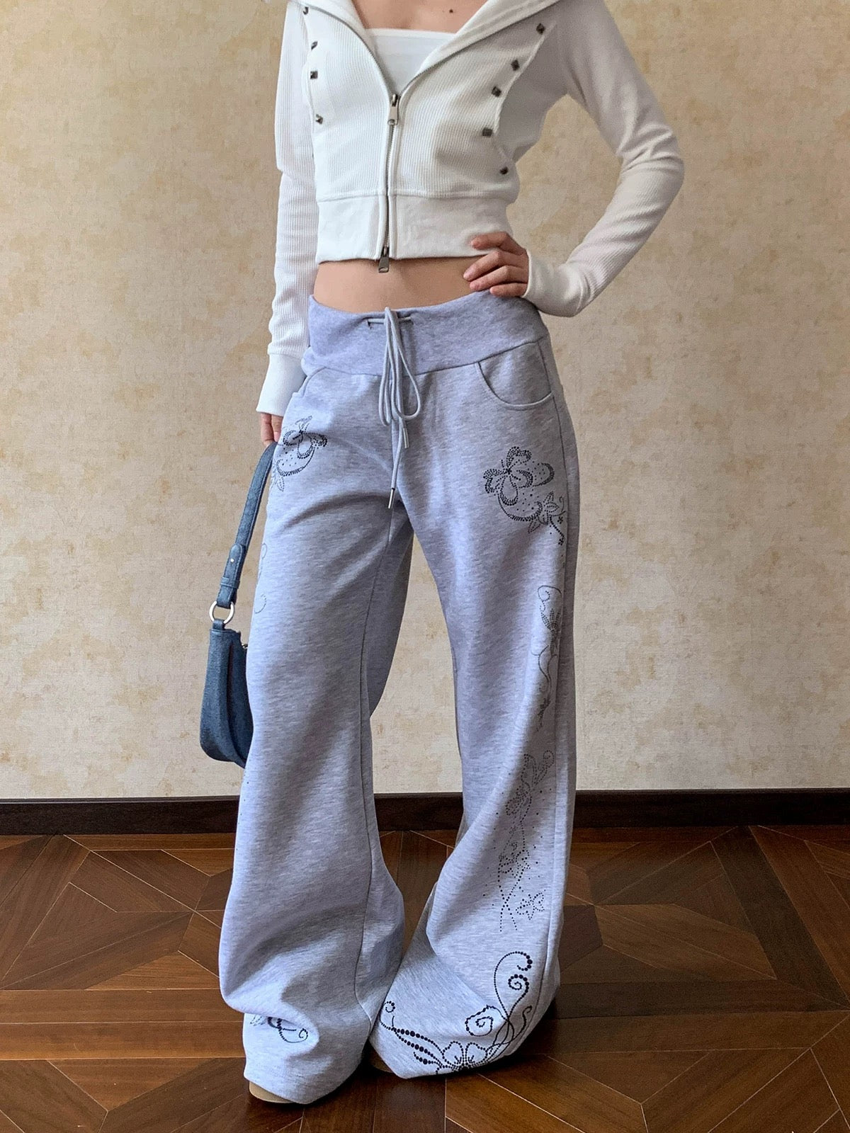 Embellished Wide-Leg Jogger Pants