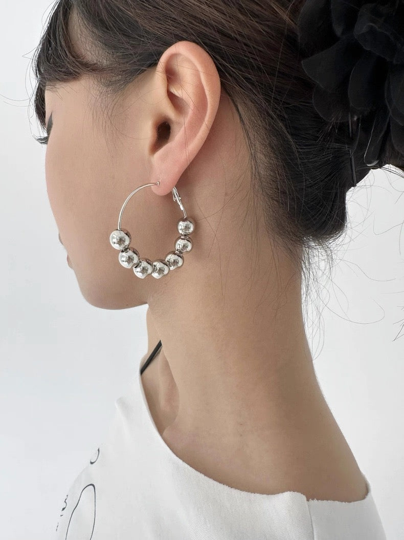 Beaded Silver Hoops
