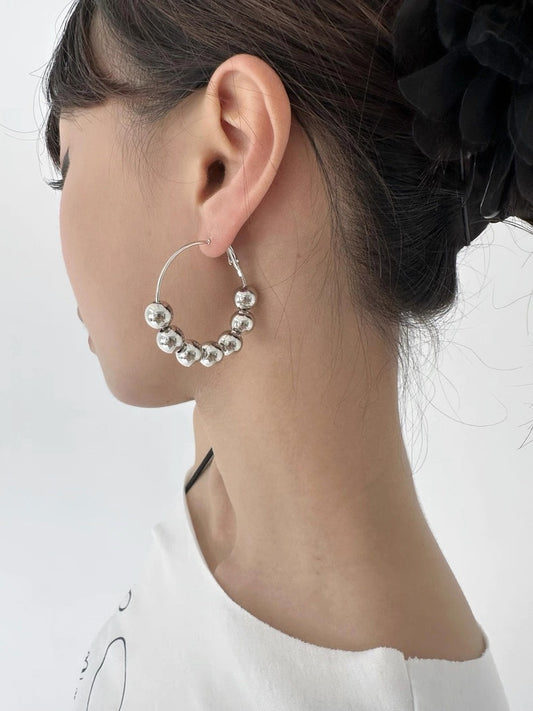 Beaded Silver Hoops