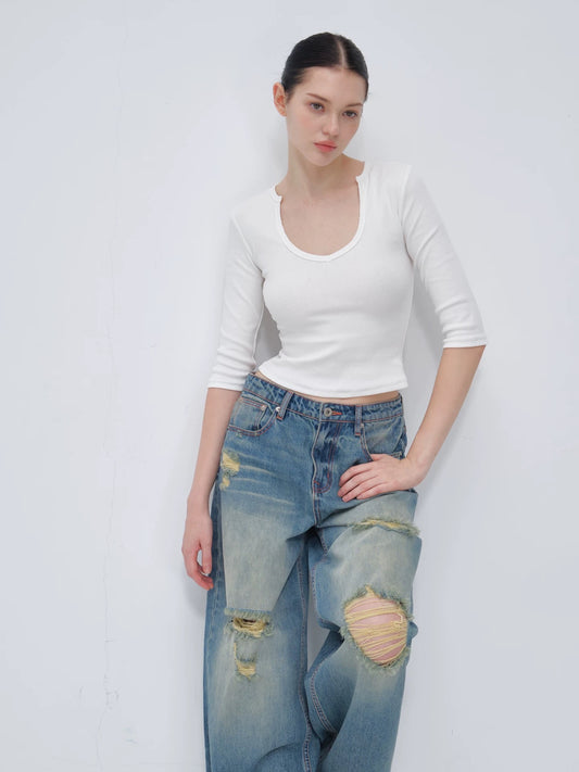 미안해 3/4 소매 상의