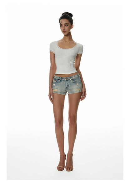 Lotus Million White Lace Trim Short Sleeve Top