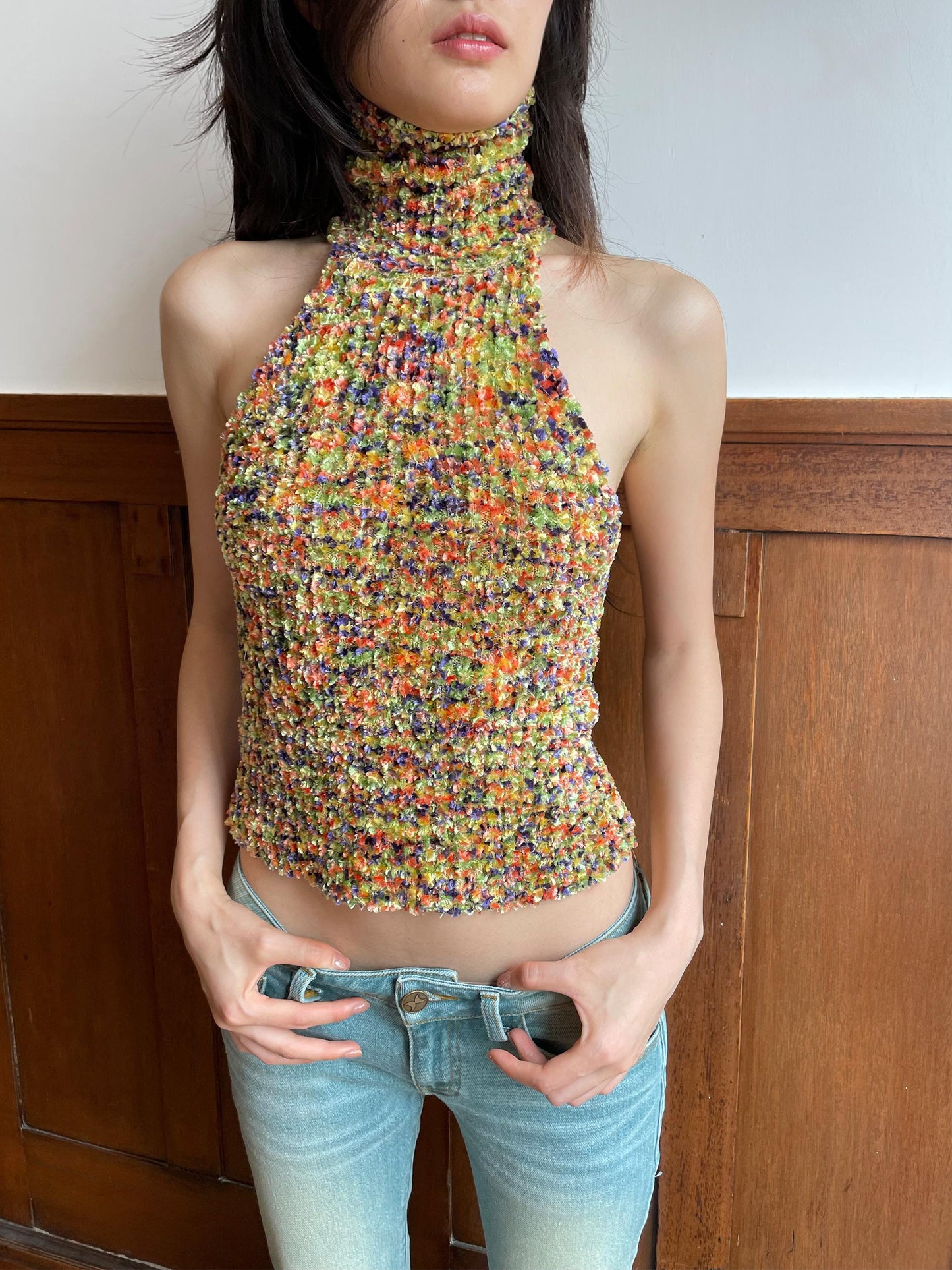 HOL!DAY Textured Space Dye High Neck Halter Top