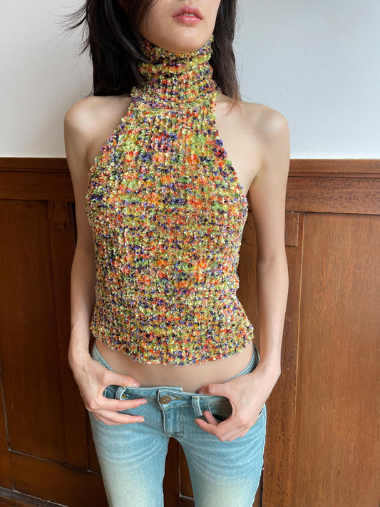 HOL!DAY Textured Space Dye High Neck Halter Top