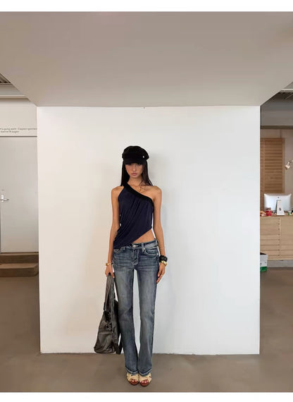 Asymmetric One-Shoulder Draped Tank Top