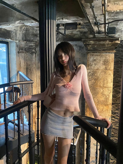 Dreamy Baby Pink V-Neck Knit Top