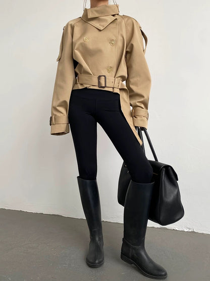 Beige Buckle Detail Trench Jacket