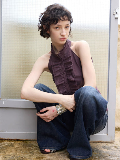 솔웨이지 러플 홀터넥 블라우스