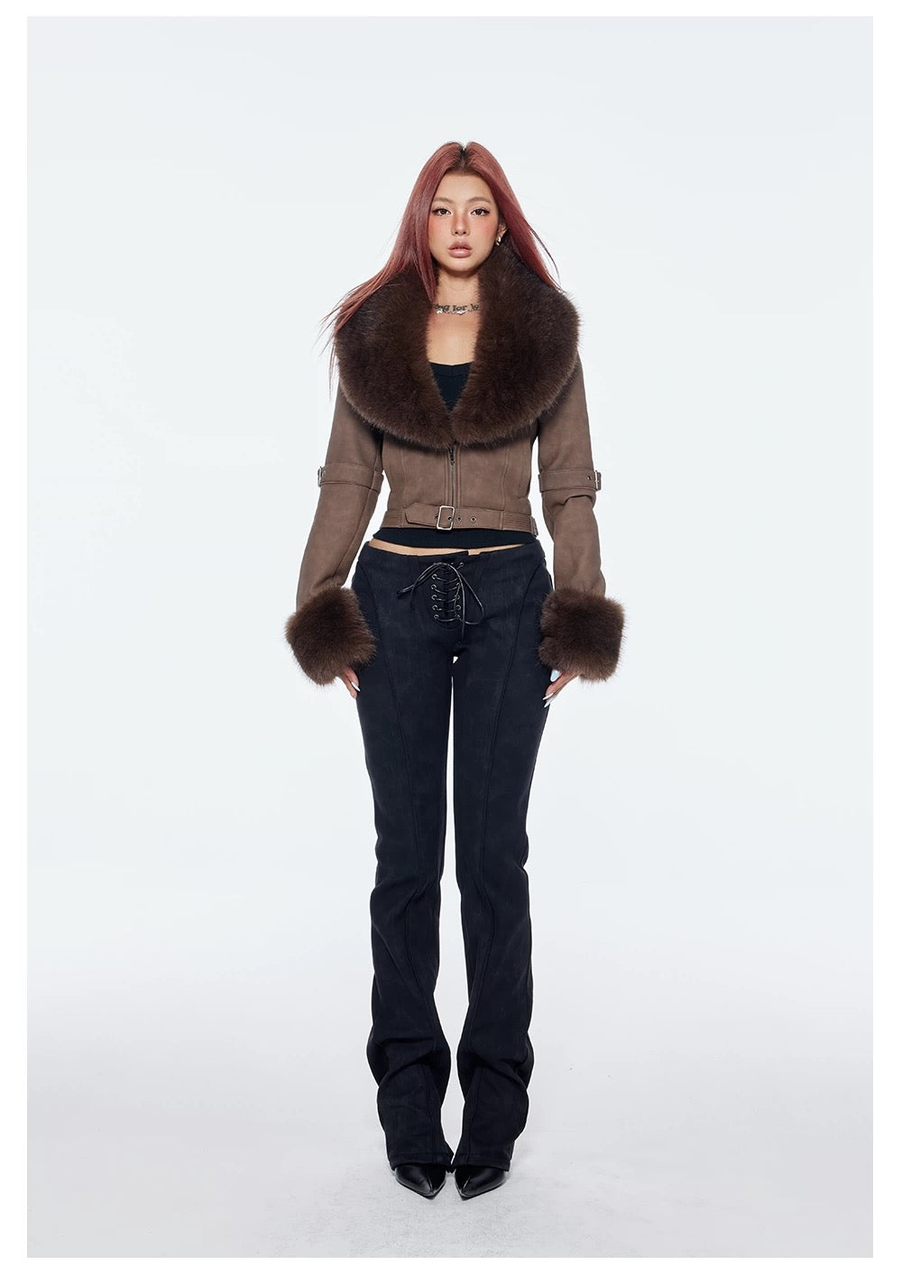 Bum Studios Detachable Fur Collar Heavy Leather Two-Way Jacket