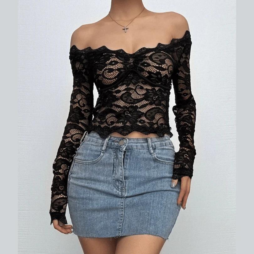 Lace Off The Shoulder Top In Black
