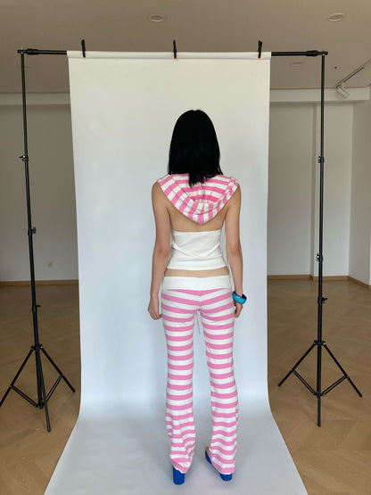 WildFLO Low-Rise Striped Drawstring Flare Trousers