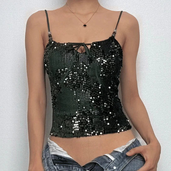 Green Beaded Sequin Top