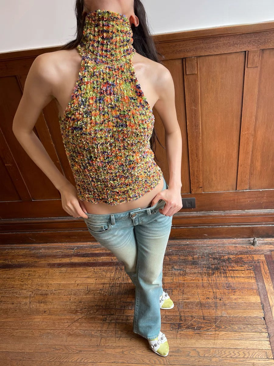 HOL!DAY Textured Space Dye High Neck Halter Top