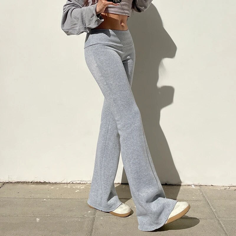 Thick Fold Over Grey Trousers