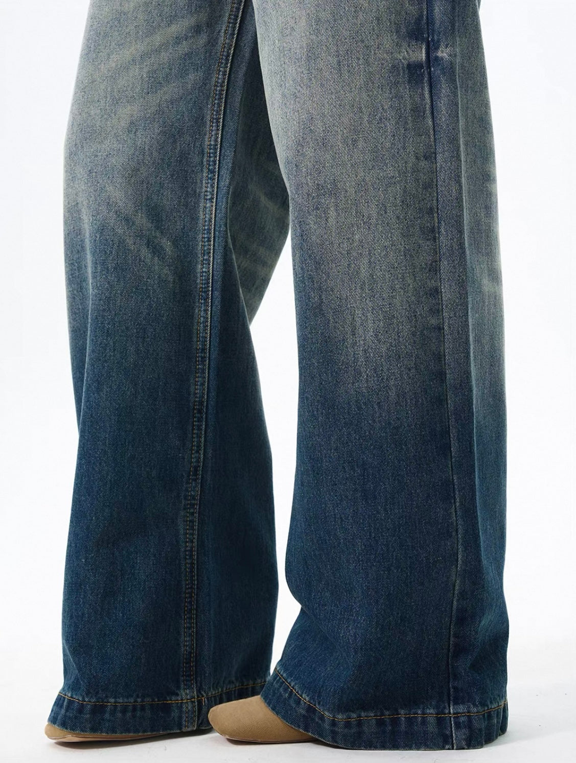 Dark Wash Wide Leg Mid Rise Denim Jeans