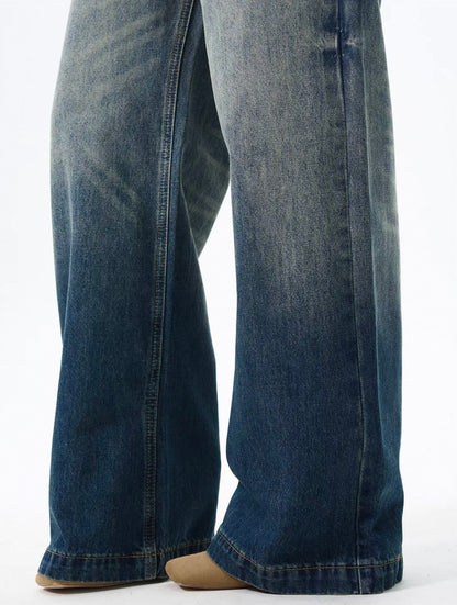 Dark Wash Wide Leg Mid Rise Denim Jeans