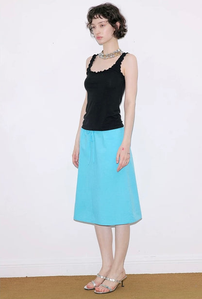 SOLWEIGE Turquoise Cotton Drawstring Midi Skirt