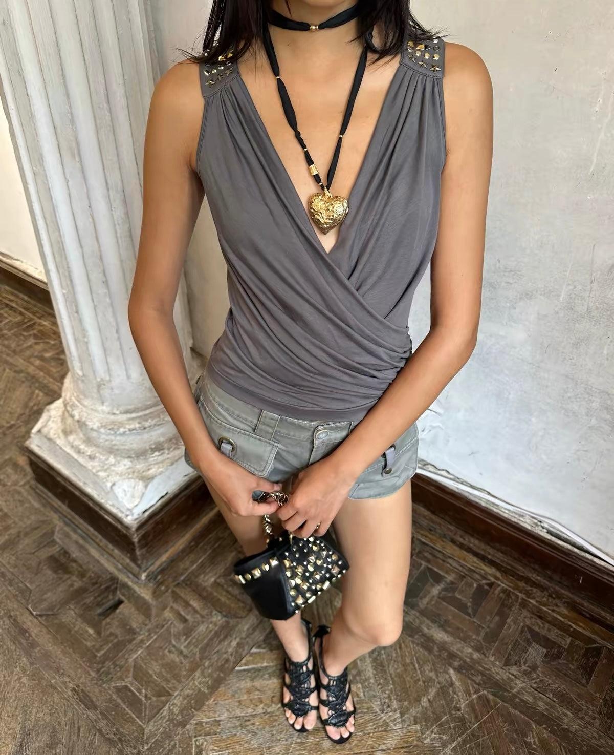 HOL!DAY Studded 2 Way Draped Top