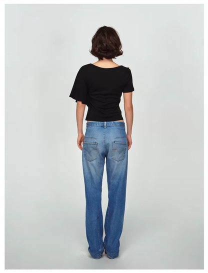 (Pre-Order) antenna effect Engineered Distressed Low-Rise Loose Fit Jeans
