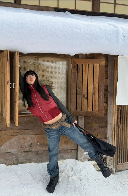 (Pre-Order) CGGA Faux Fur Cropped Puffer Vest Jacket