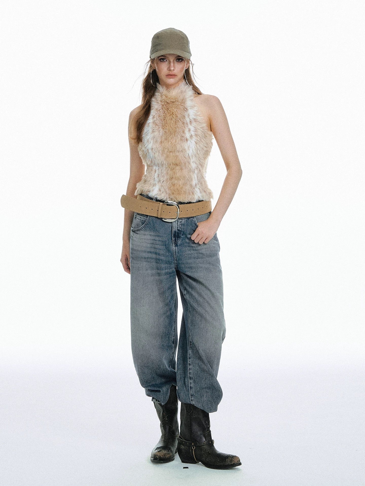 Faux Fur Halter Neck Top