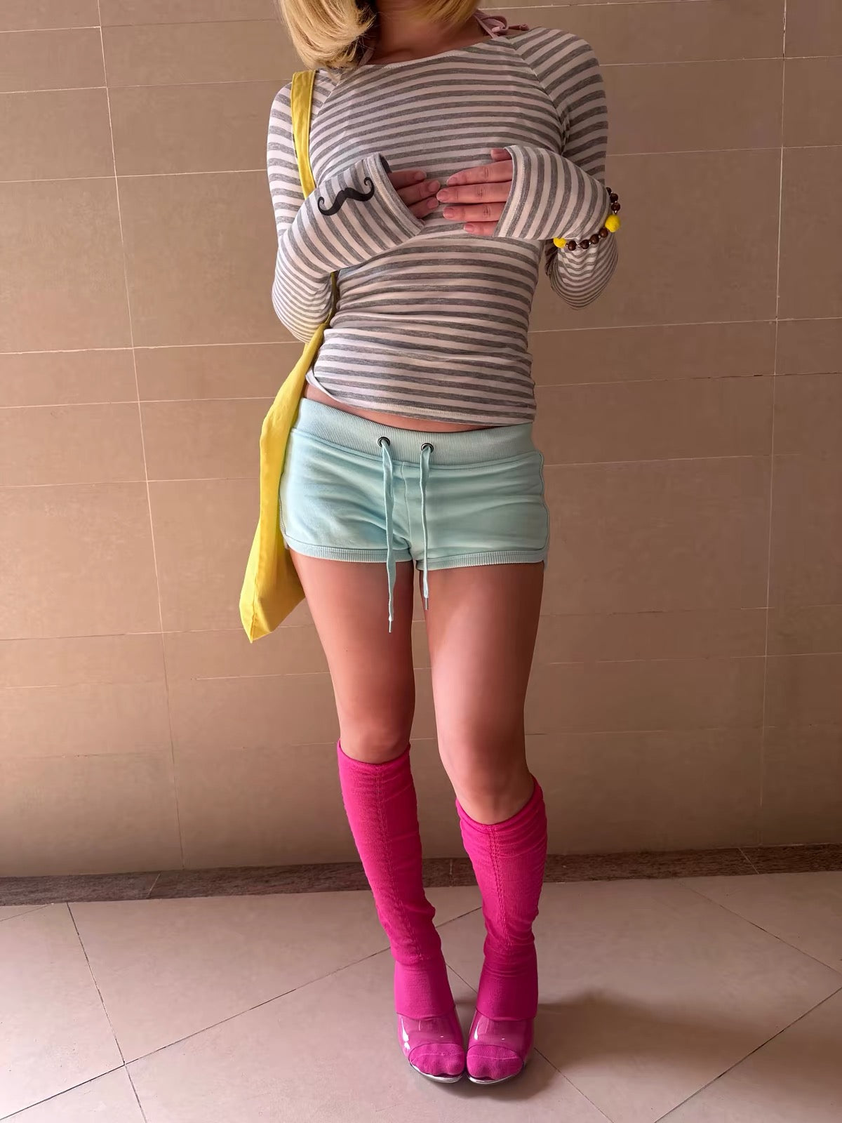 RebelAngel Striped Backless Long Sleeve Top