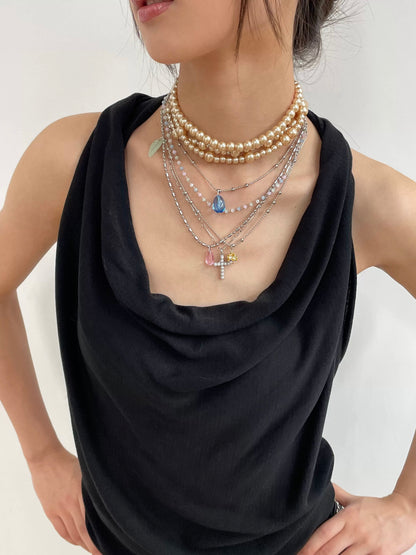 Gem & Pearl Layered Necklace Set
