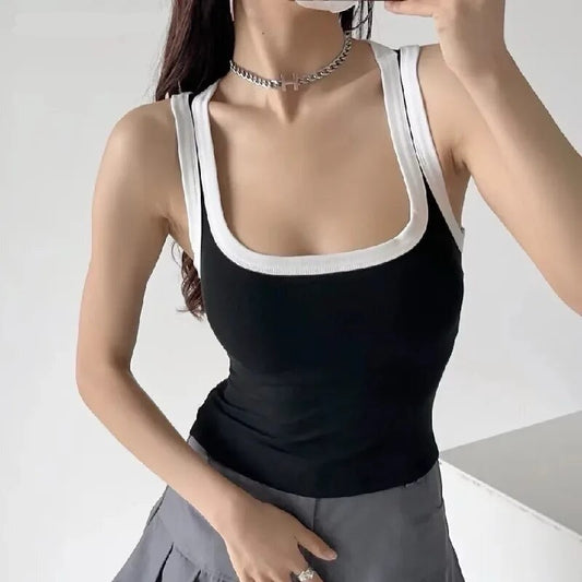 Contrast Square Neck Top