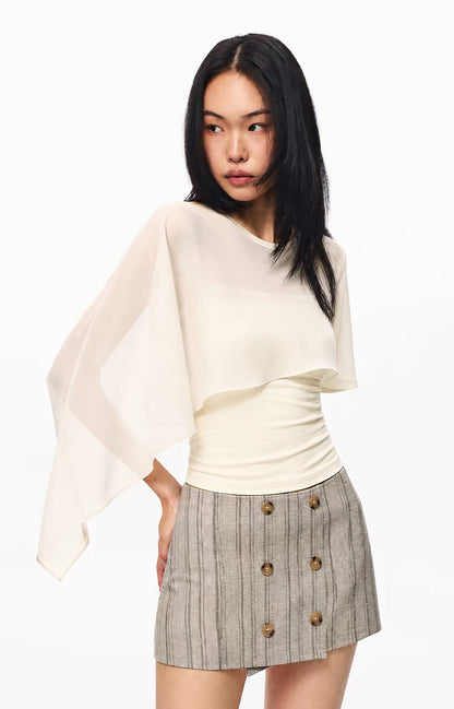 Asymmetric Sheer Draped Overlay Top