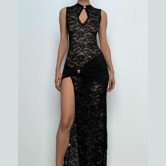 Black Lace Peekaboo Maxi Dress