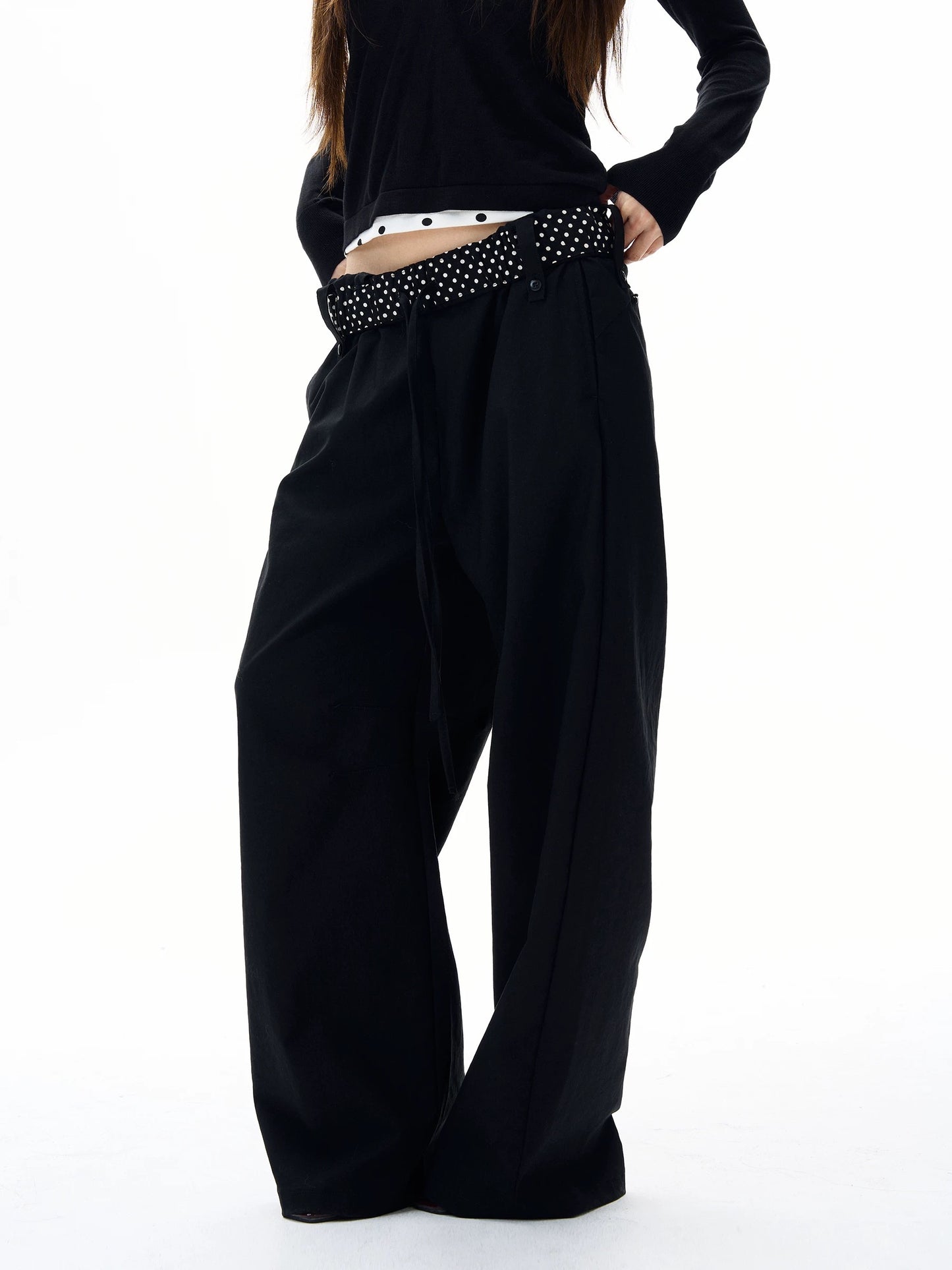 Polka Dot Fold Over Trousers