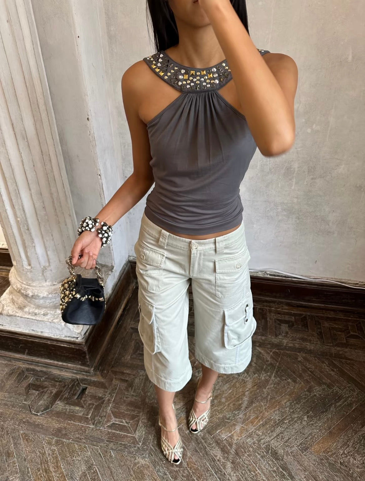 HOL!DAY Studded 2 Way Draped Top