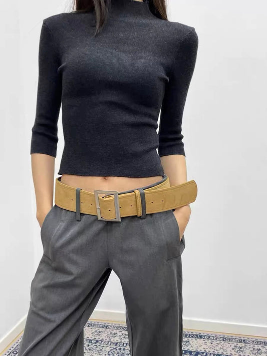 Frosted Buckle Wide Suede Belt