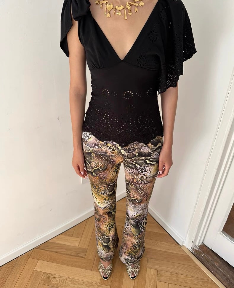 HOL!DAY Asymmetrical Lace Tie Shoulder Top
