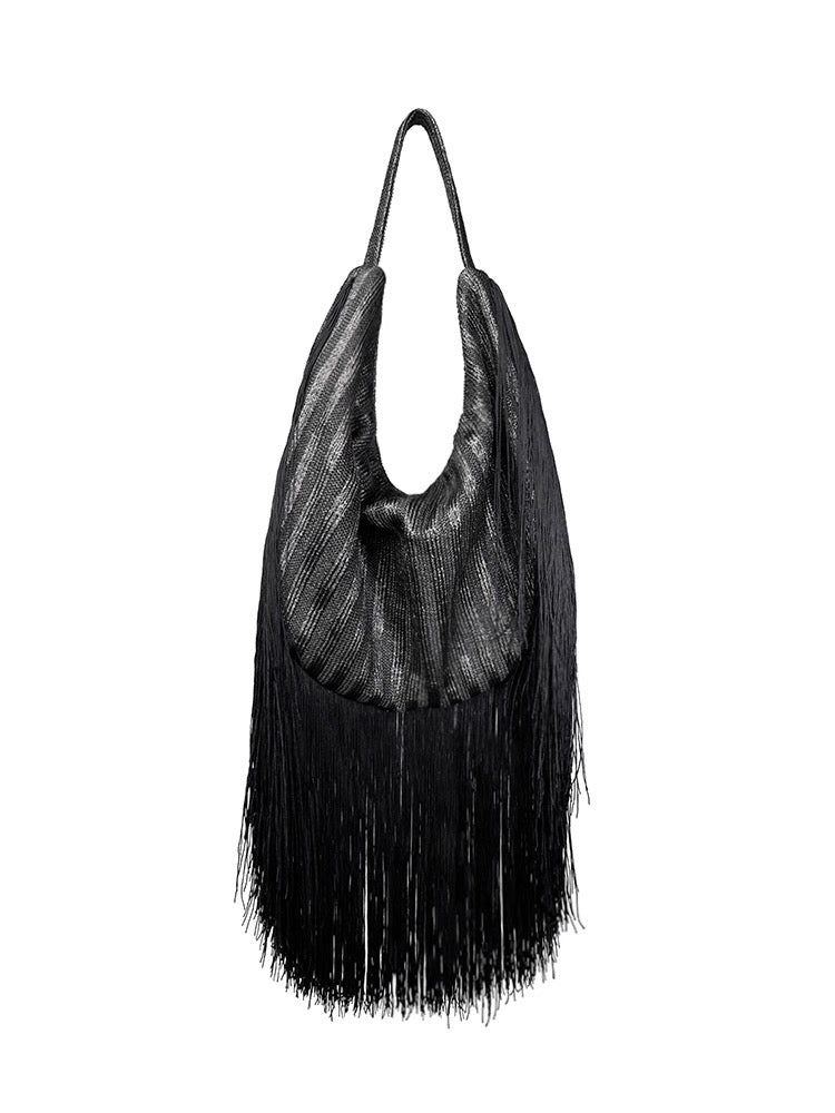 Long Fringe Slouchy Shoulder Hobo Bag