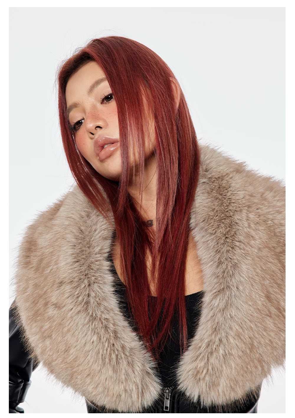 Bum Studios Detachable Fur Collar Heavy Leather Two-Way Jacket