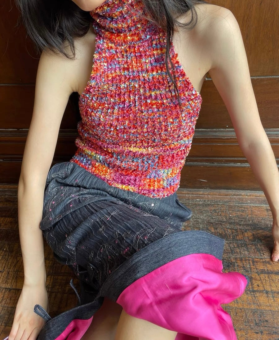HOL!DAY Textured Space Dye High Neck Halter Top