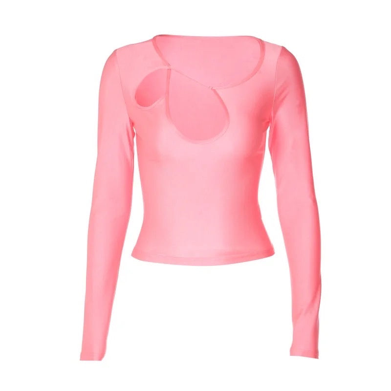 Pink Asymmetric Lomg Sleeve Top