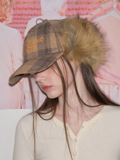 Plaid Faux Fur Trapper Cap