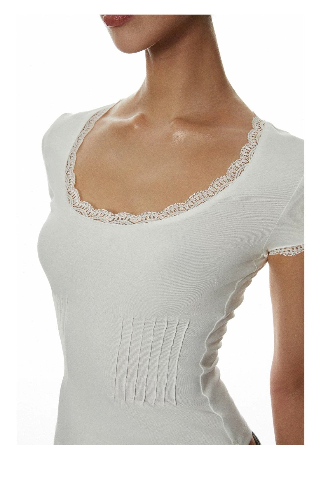 Lotus Million White Lace Trim Short Sleeve Top