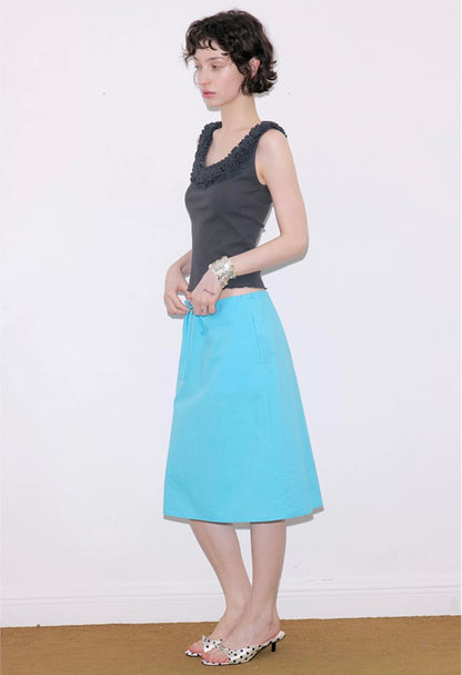 SOLWEIGE Turquoise Cotton Drawstring Midi Skirt