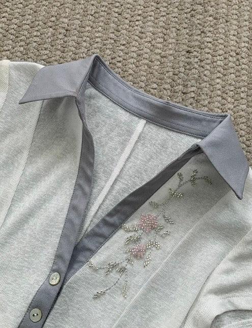 Embroidered Contrast Collar Baby Tee