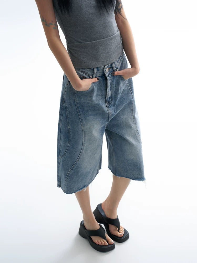 Raw Edge Panelled Denim Jorts