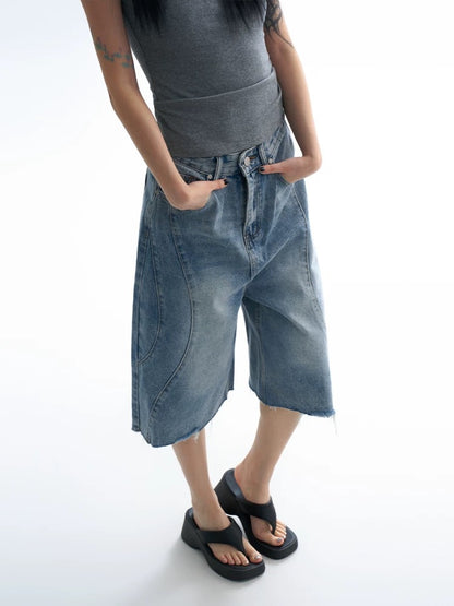 Raw Edge Panelled Denim Jorts
