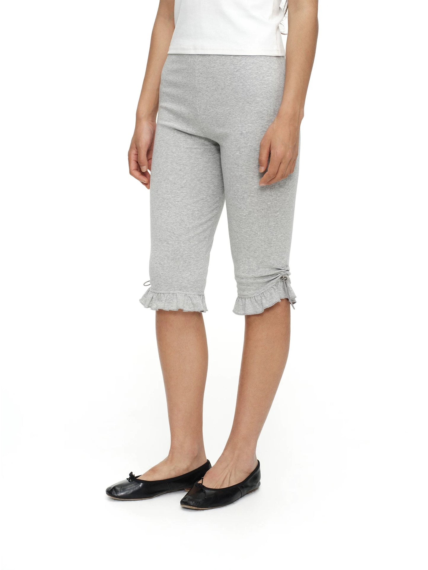 Ruched Hem Jersey Capri Leggings
