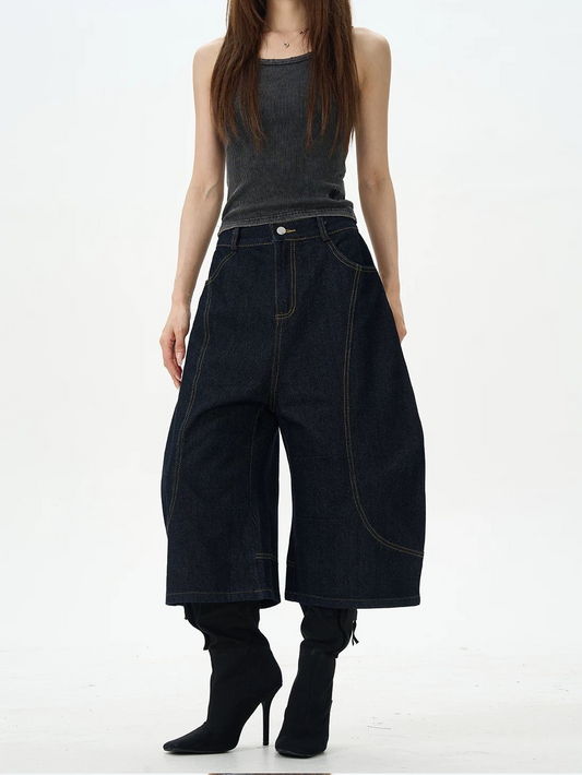 Wide-Leg Dark Denim Jorts