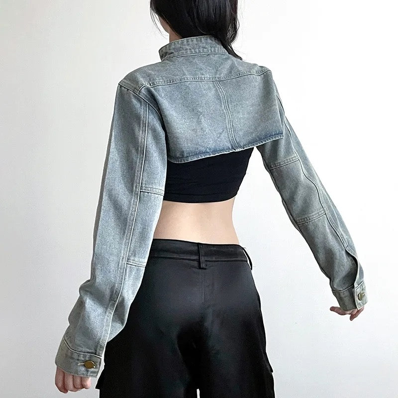 Washed Denim Micro Jacket