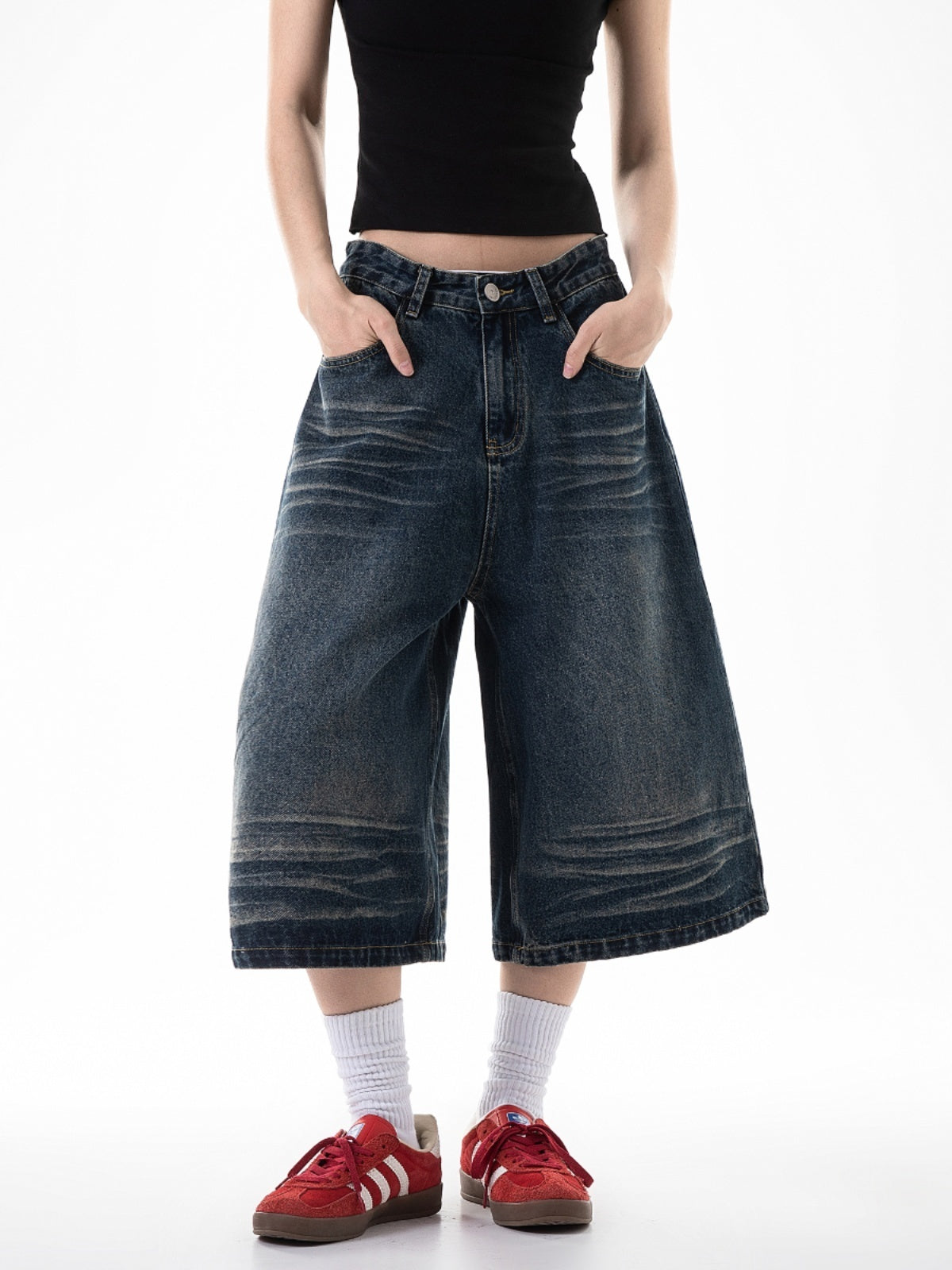 Low Waist Washed Denim Jorts