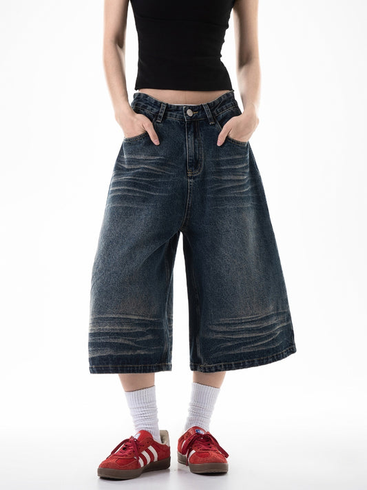 Low Waist Washed Denim Jorts